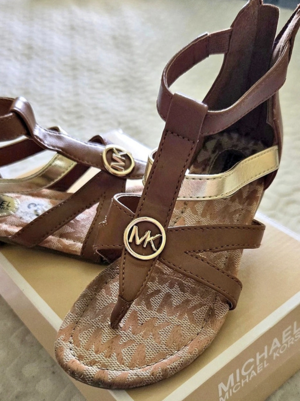 Michael Kors Brown & Gold Strappy Heels Like New Size 13